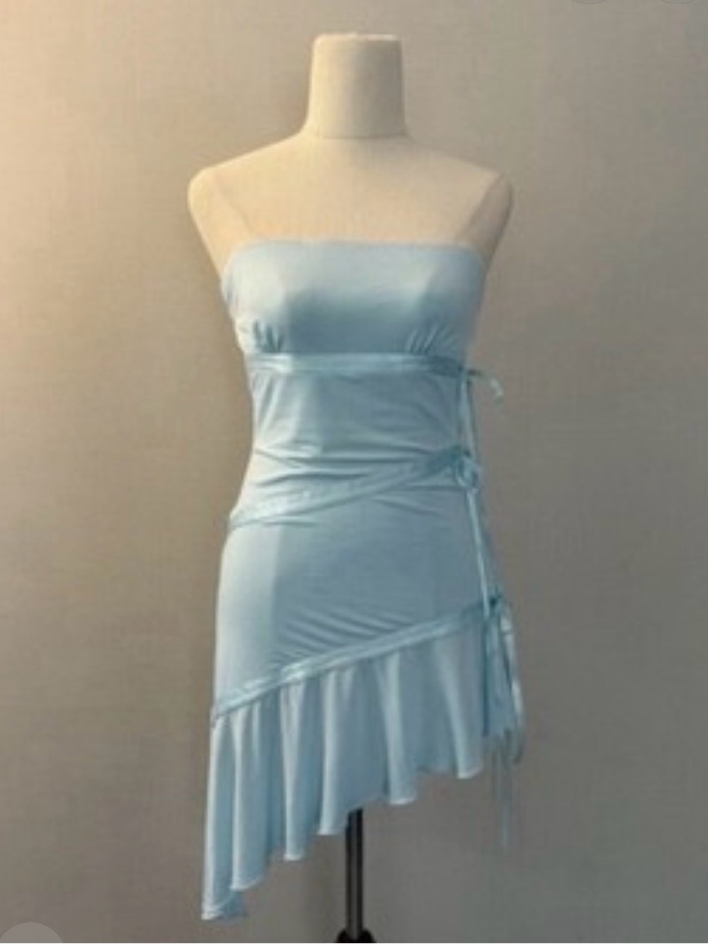 I.AM.GIA Powder Blue Strapless Asymmetric Ruffle Dress